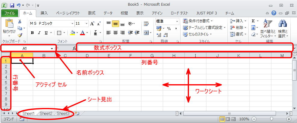 Excelの各部の名称