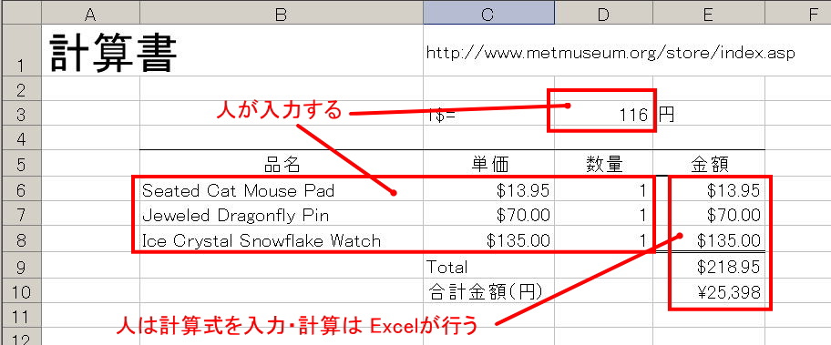 表の編集と計算式