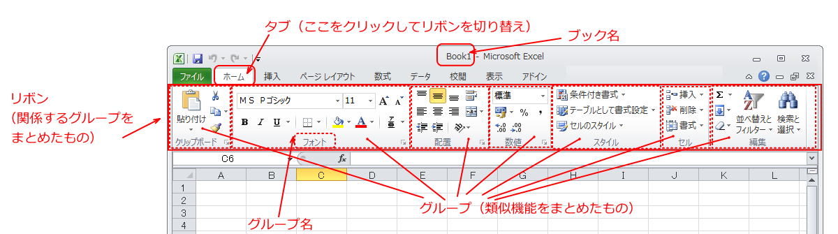 Excelの各部の名称